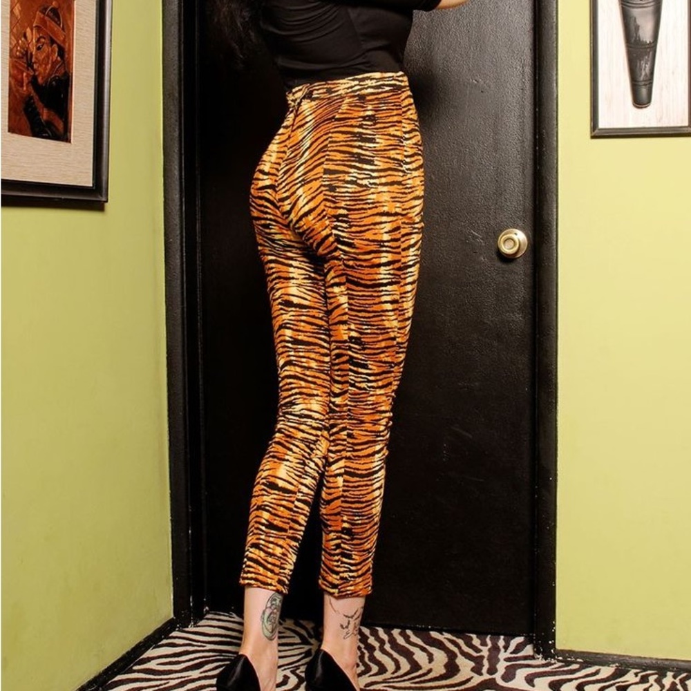 Deadly Dames Tiger Print Cigarette Pants Pinup